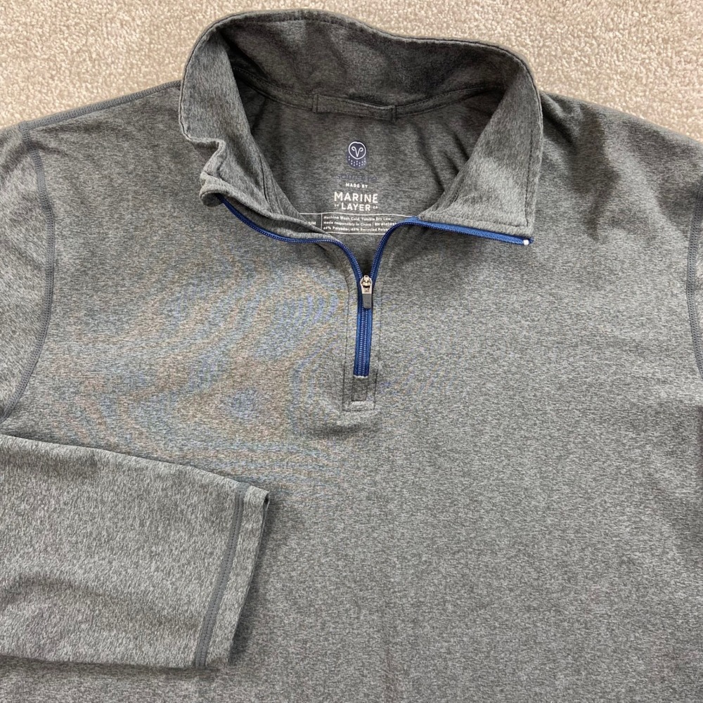 Marine Layer Samsara Pullover Mens Medium Gray Quarter Zip Active Stretch Top